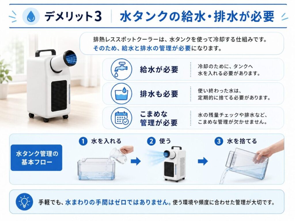 デメリット3｜水タンクの給水・排水が必要