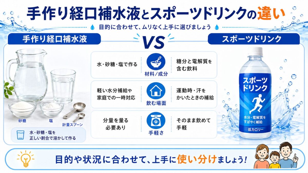 手作り経口補水液とスポーツドリンクの違い