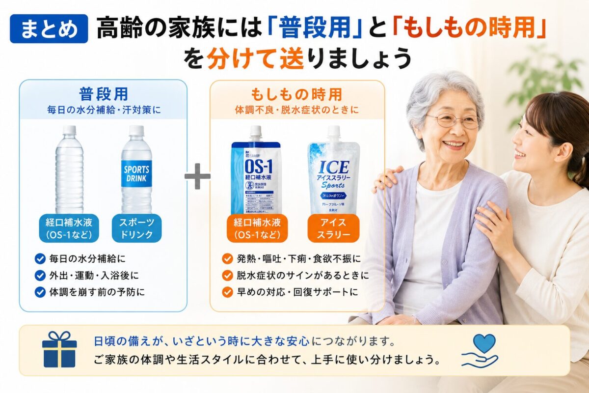 高齢の家族には「普段用」と「もしもの時用」を分けて送りましょう