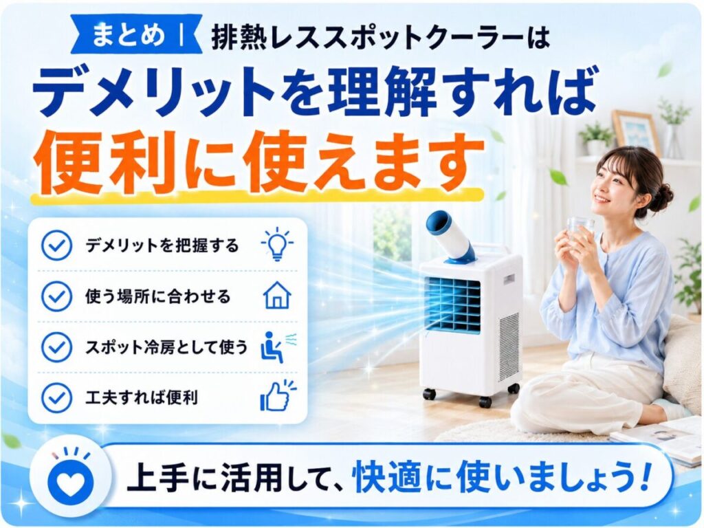 まとめ｜排熱レススポットクーラーはデメリットを理解すれば便利に使えます