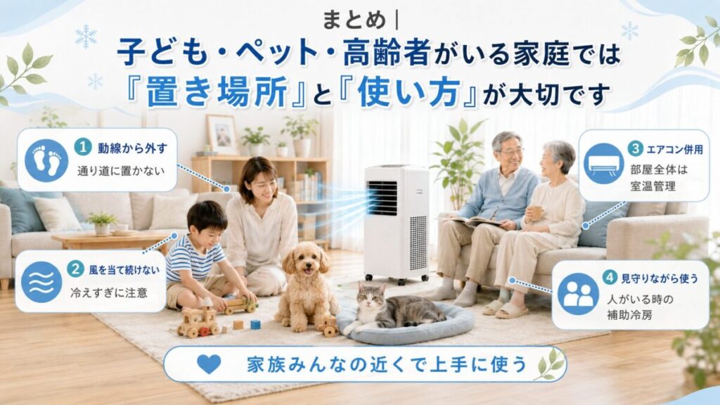 まとめ|子ども・ペット・高齢者がいる家庭では「置き場所」と「使い方」が大切