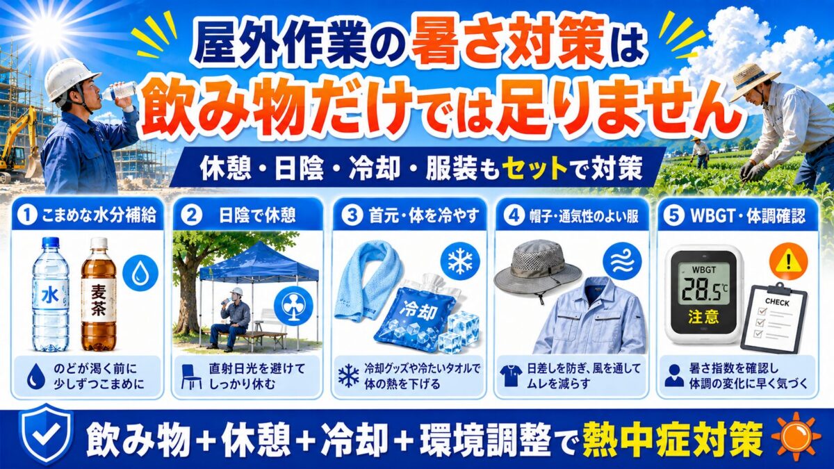 屋外作業の暑さ対策は飲み物だけでは足りません