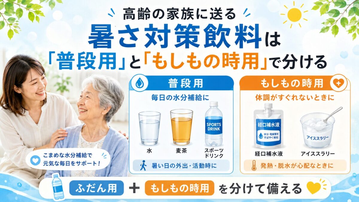 高齢の家族に送る暑さ対策飲料は「普段用」と「もしもの時用」で分ける