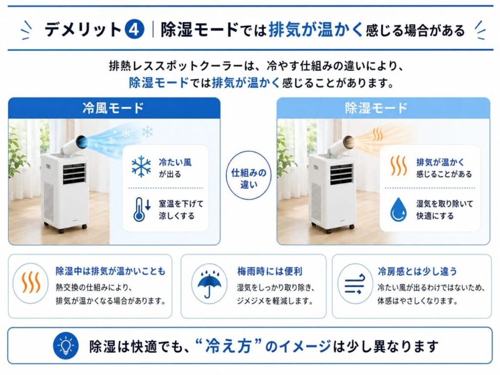 デメリット4｜除湿モードでは排気が温かく感じる場合がある