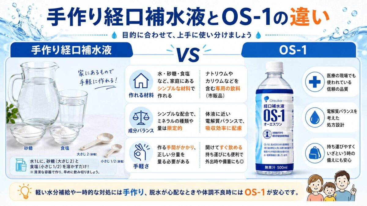 手作り経口補水液とOS-1の違い