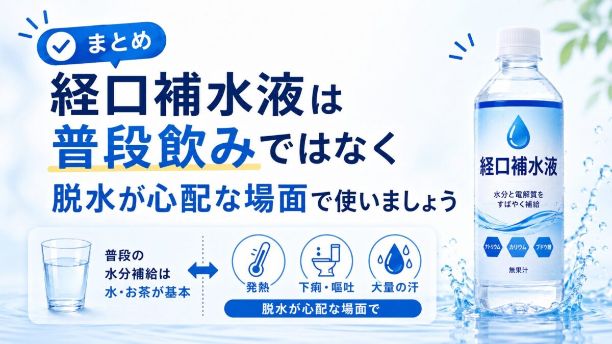 経口補水液は普段飲みではなく、脱水が心配な場面で使いましょう