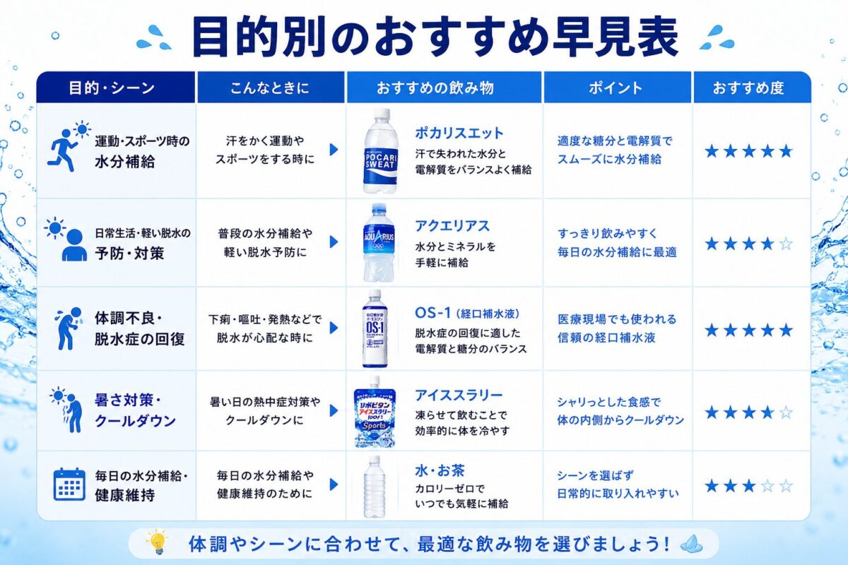 目的別のおすすめ早見表