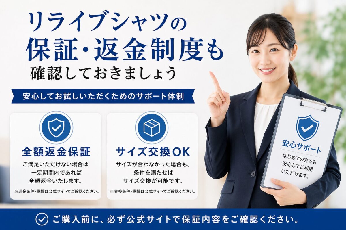 リライブシャツの保証・返金制度も確認