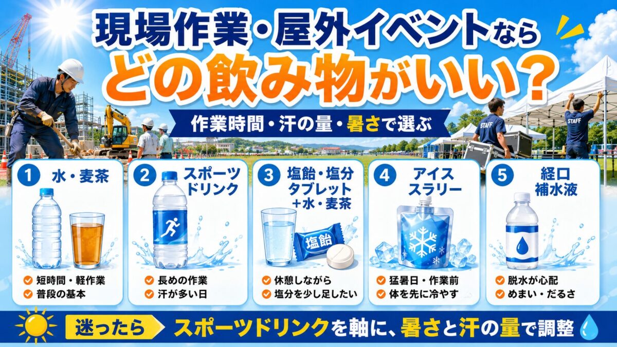 現場作業・屋外イベントならどの飲み物がいい？