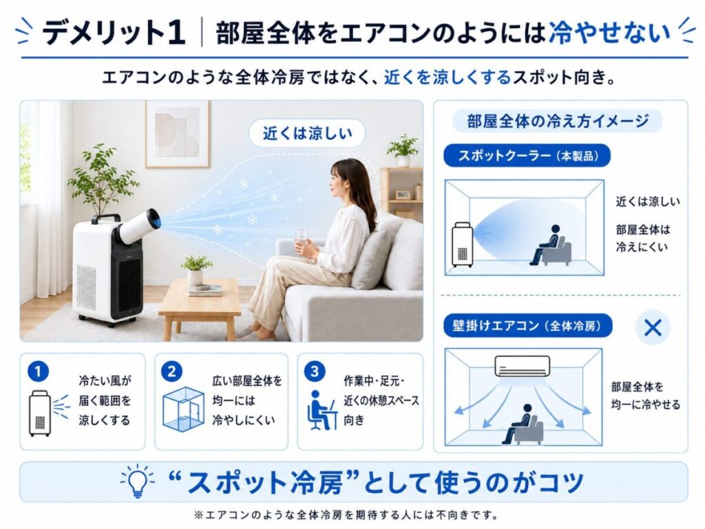 デメリット1｜部屋全体をエアコンのようには冷やせない