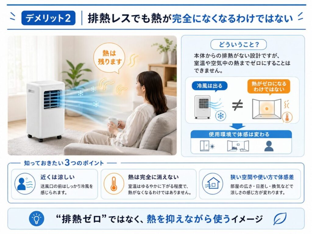 デメリット2｜排熱レスでも熱が完全になくなるわけではない