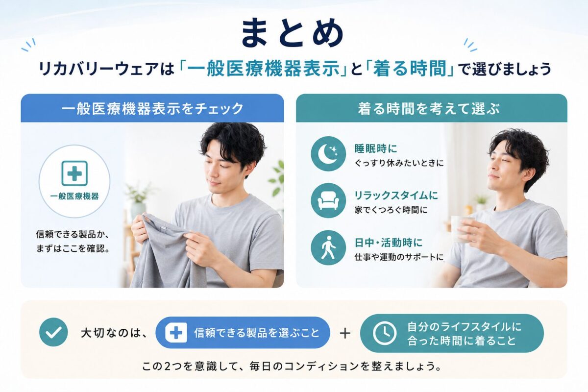 リカバリーウェアは「一般医療機器表示」と「着る時間」で選ぶ