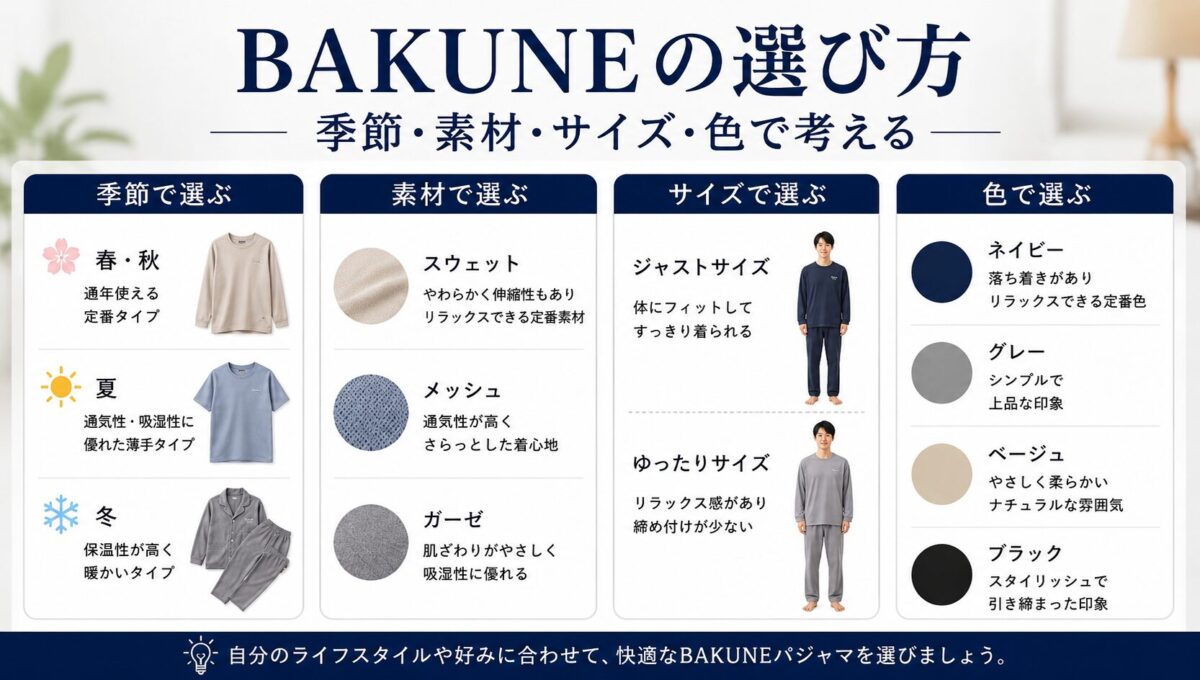 BAKUNEの選び方|季節・素材・サイズ・色で考える