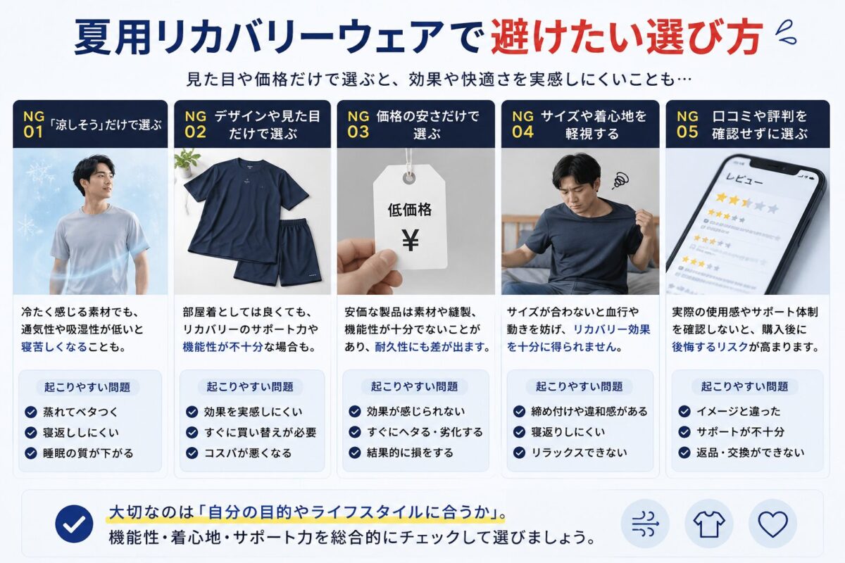 夏用リカバリーウェアで避けたい選び方
